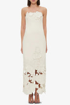louise Appliqué Bustier Maxi Dress in white