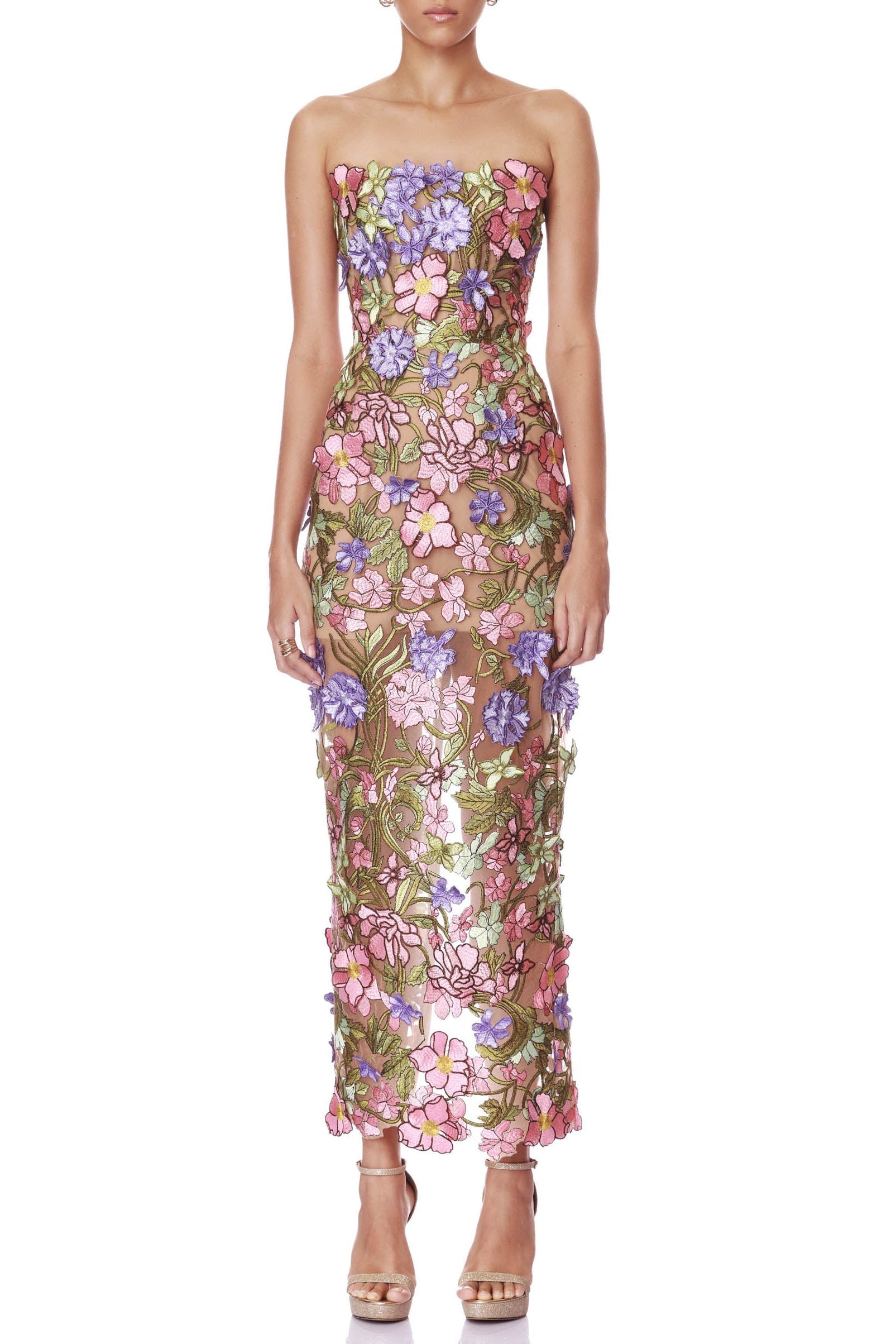 eudora multicolored Iris Floral embroidery Strapless maxi Dress