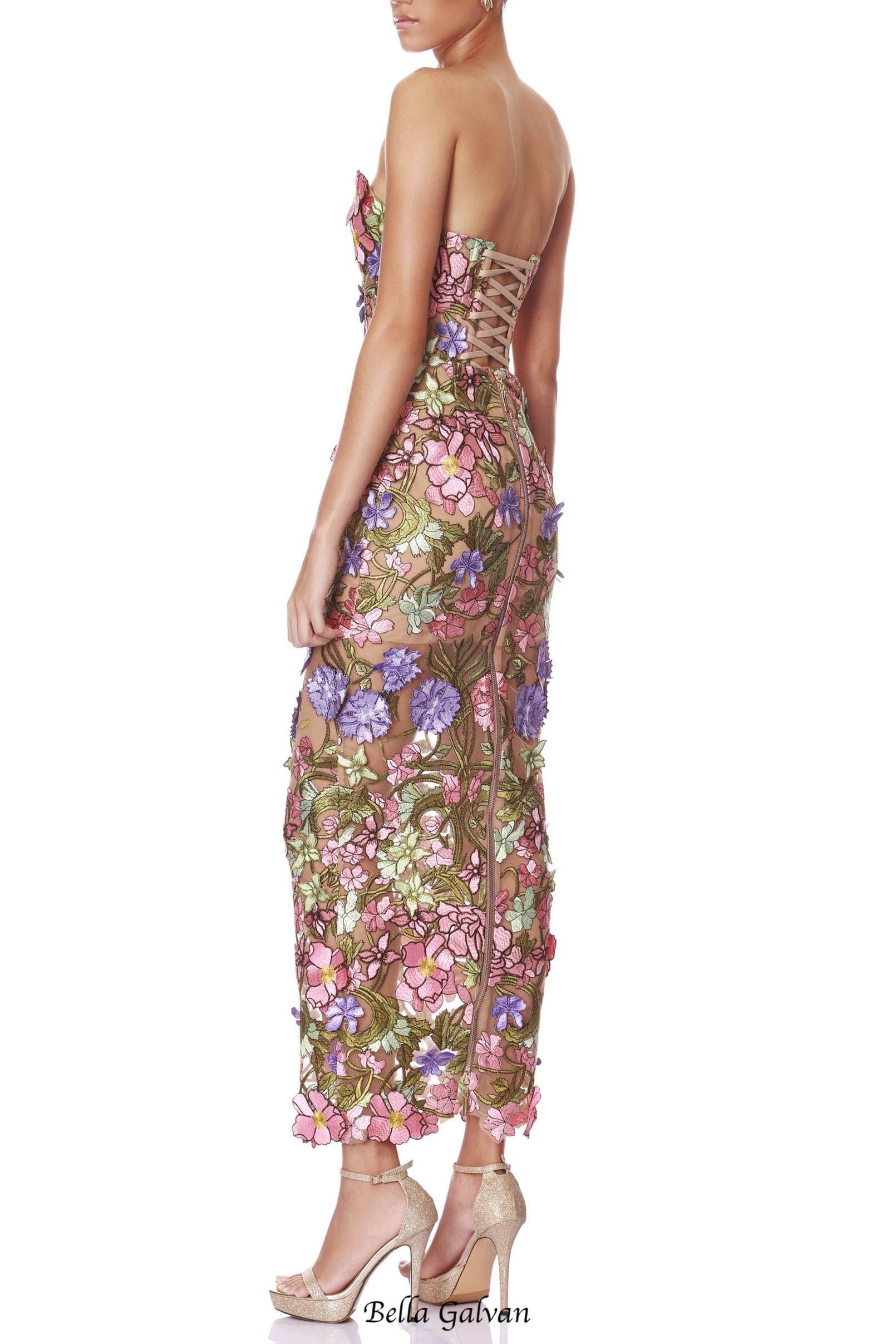 eudora multicolored Iris Floral embroidery Strapless maxi Dress