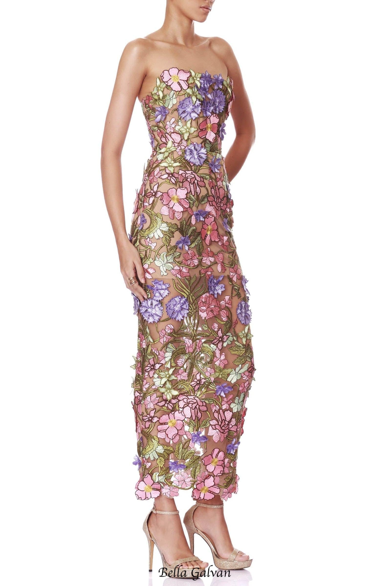eudora multicolored Iris Floral embroidery Strapless maxi Dress