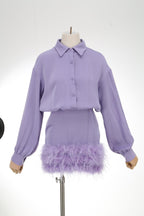 Flowering Girl Women FEATHER LONG SLEEVE SHIRT DRESS