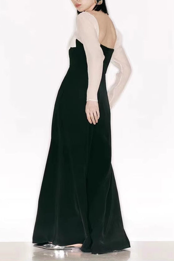 Jenny Tulle Sleeve Square Neck Maxi Dress In Black