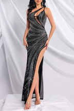 Flowering Girl Women Black Rhinestone-Embellished Women's Formal Evening Gown