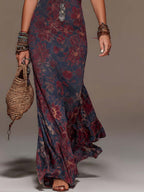 Flowering Girl Women Retro Lace Halterneck Floral Fishtail Maxi Dress