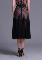 Flowering Girl Women floral dentelle off-shoulder bustier corset net skirt set