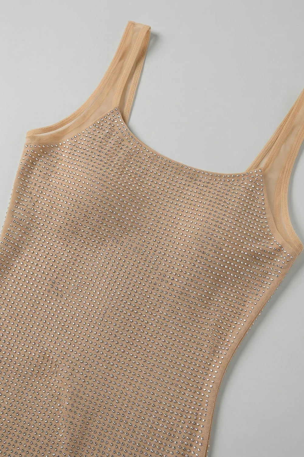 Maud Square Crystal-Embellished Mesh Mini Dress In Apricot