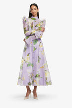 winni Lily Blossom Print Lilac Butterfly Sleeve Midi Dress