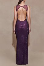 Modesty Sequin Mesh Back Maxi Dress - Purple