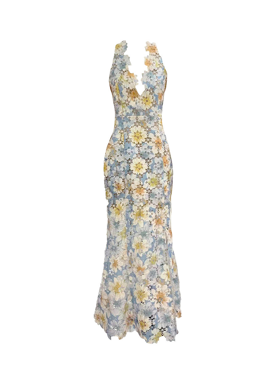 V-neck Side Split Long Dress
