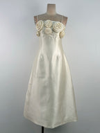 A-Line Flower Applique Linen Rayon Midi Dress