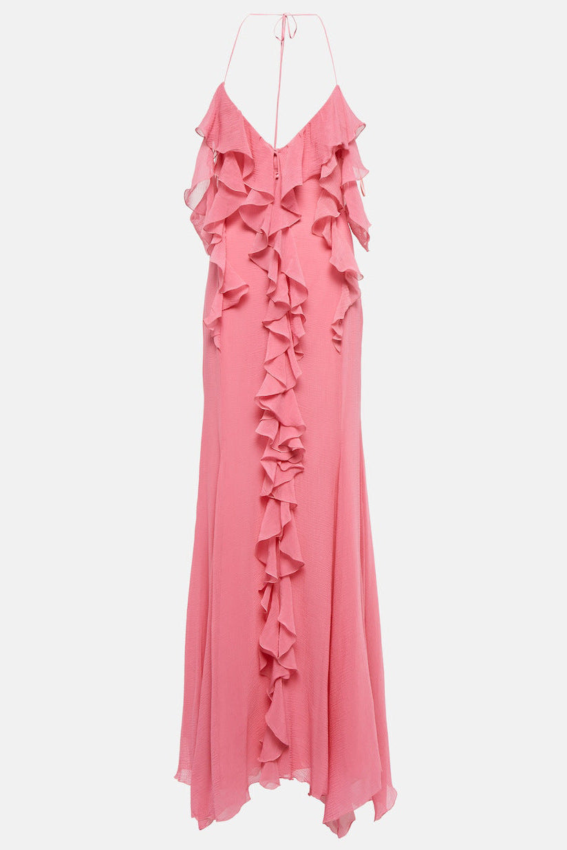Pink Ruffle cotton and silk maxi dress