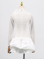 Flowering Girl Women 3d Flower Hem Mesh Mini Dress In White