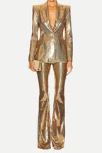 Flowering Girl Women alexandra Fitted Sequin Blazer in gold