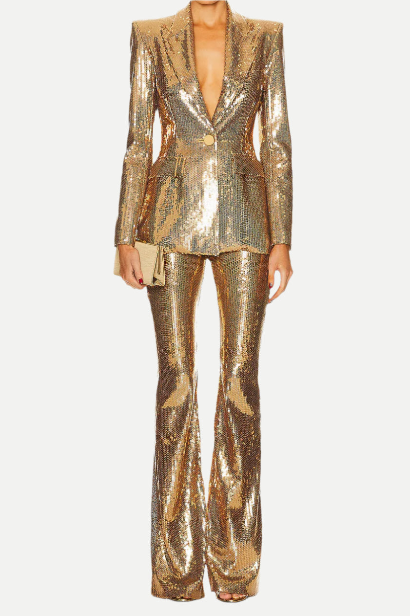 Flowering Girl Women alexandra Fitted Sequin Blazer in gold