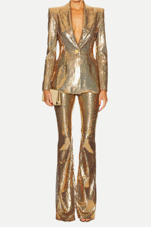 Flowering Girl Women alexandra Fitted Sequin Blazer in gold