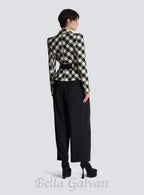 Flowering Girl Women Belted gingham tweed jacket with two Snail buttons