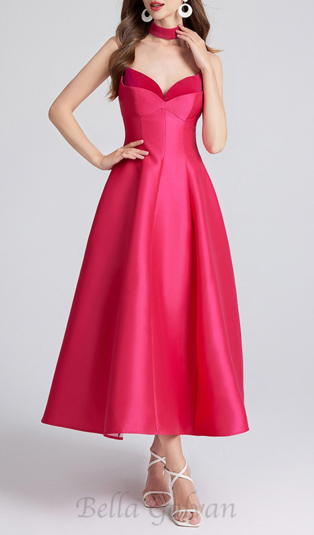 Flowering Girl Women patchwork midi dress in rose red
