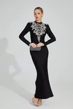 Karen Black Diamond Pattern Bandage Maxi Dress