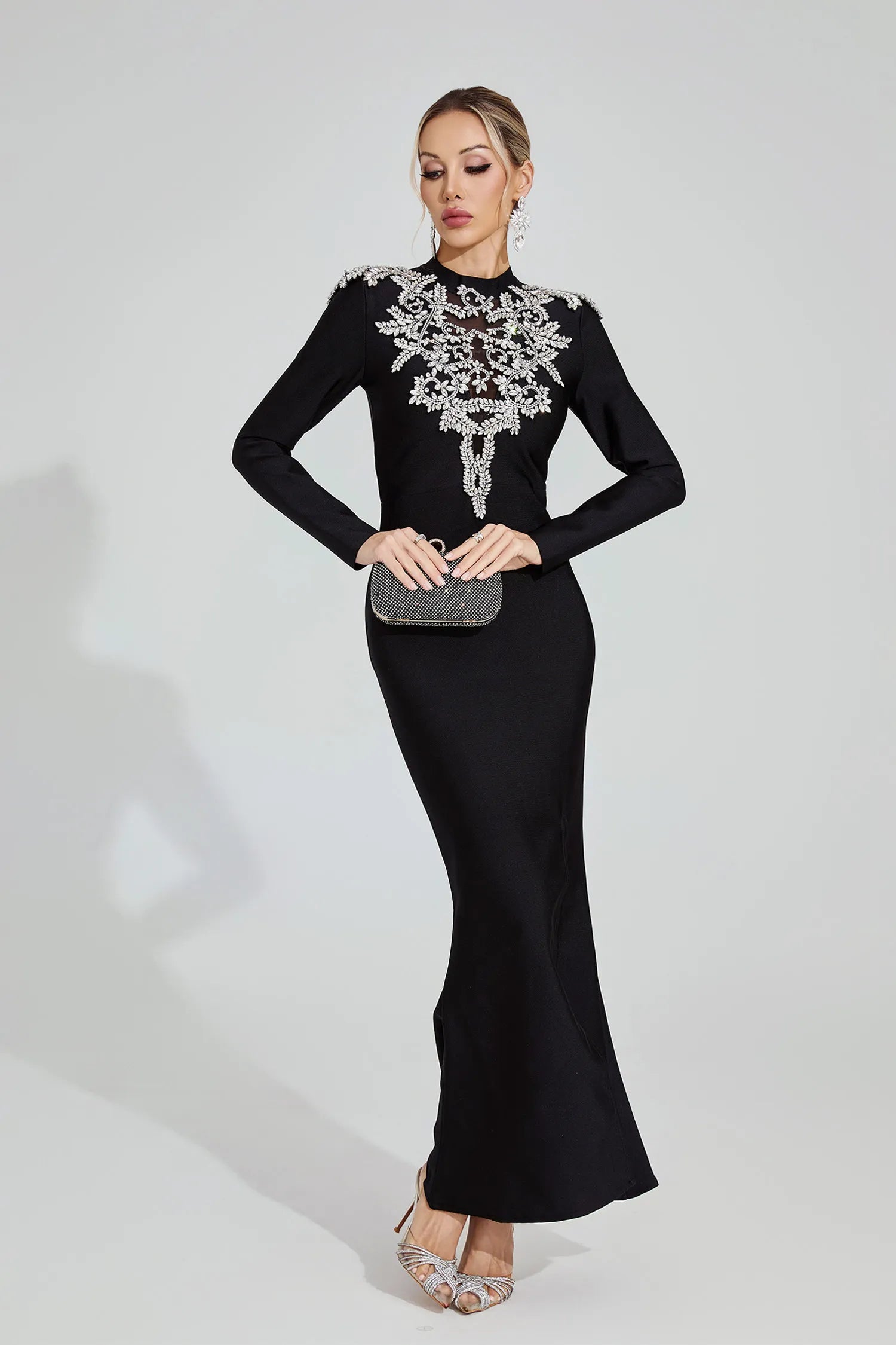 Karen Black Diamond Pattern Bandage Maxi Dress