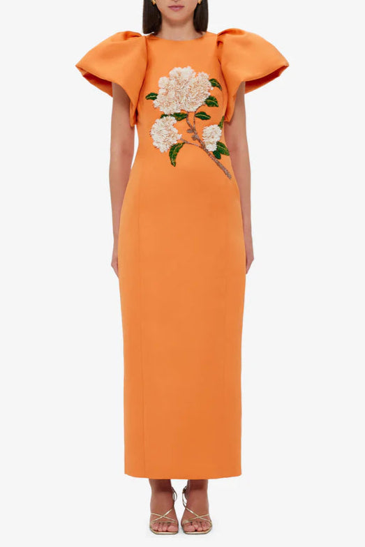 Flowering Girl Women Edwina Embellished Maxi Dress Hydrangea Print In Tangerine