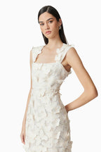 square neckline 3D flower embroidery Gown in White