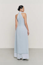 Flowering Girl Women Yen Layered High Neck Floss Silk maxi Dress in blue