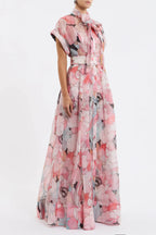 Flowering Girl Women Floral Print Silk Organza Maxi Dress In Pink-Multi