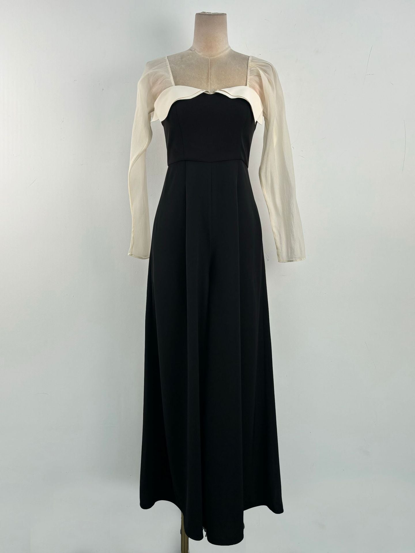 Jenny Tulle Sleeve Square Neck Maxi Dress In Black