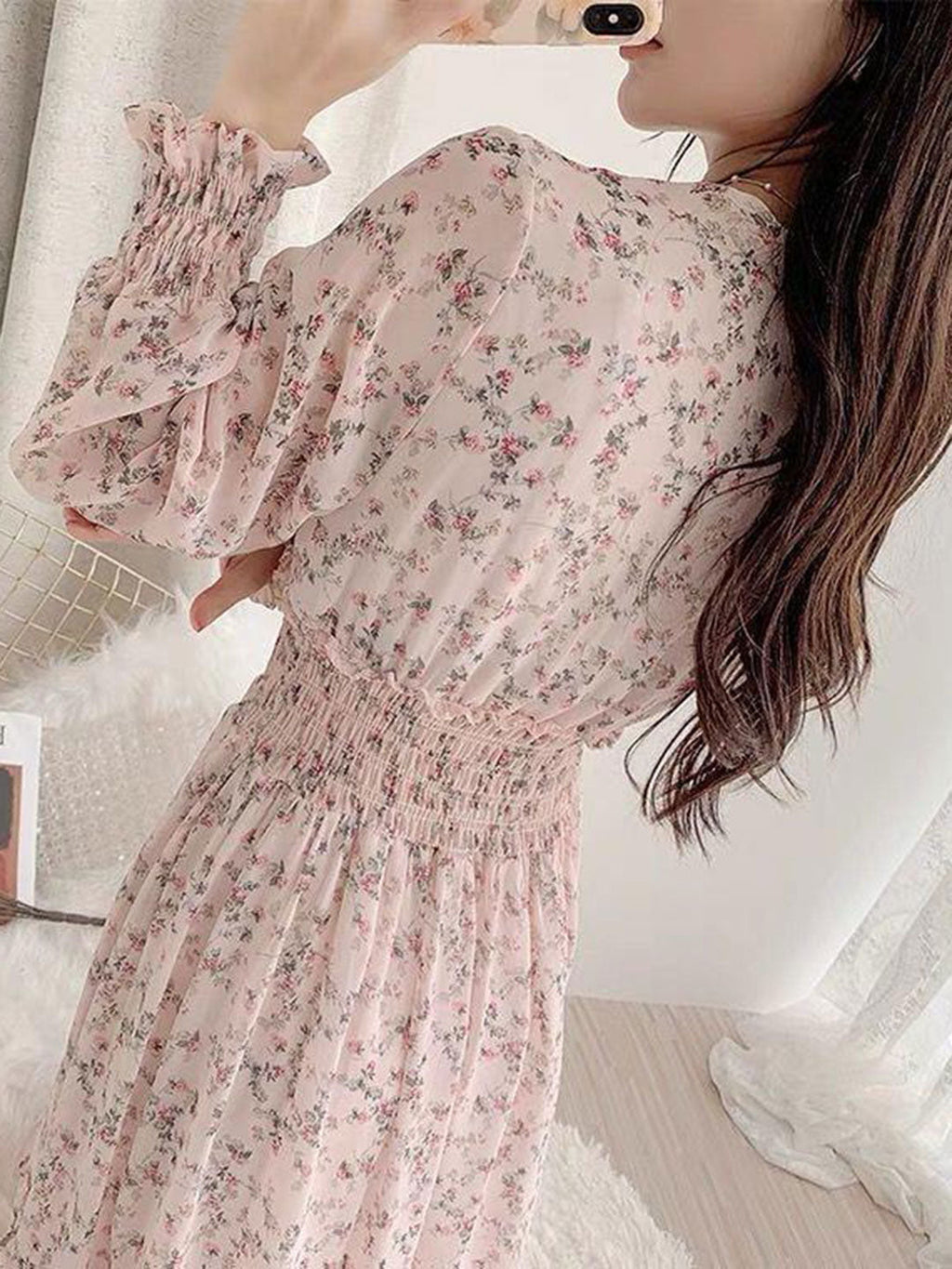 janet Classic Floral Ruffle Chiffon Dress-Yellow