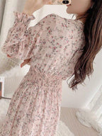janet Classic Floral Ruffle Chiffon Dress-Yellow