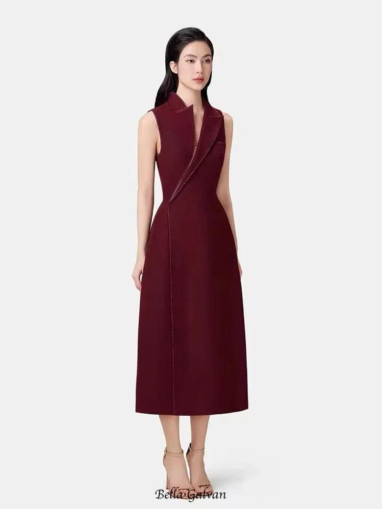 Flowering Girl Women asymmetric collar blazer midi dress in red