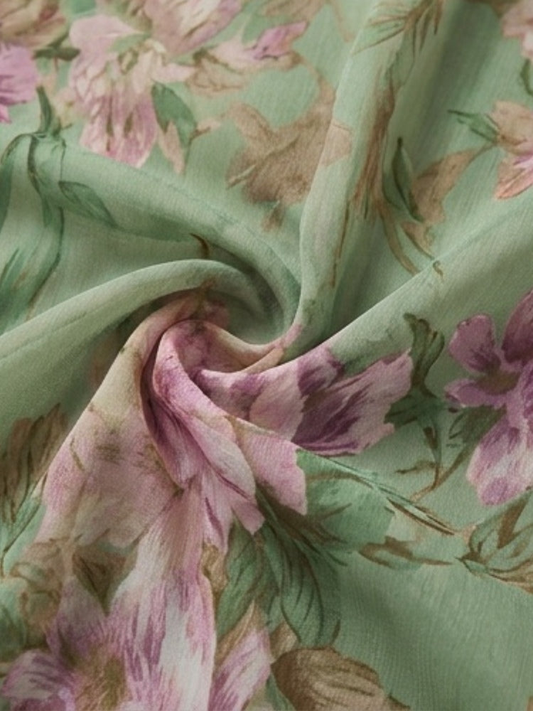 Flowering Girl Women Green Floral Chiffon Halter Maxi Dress