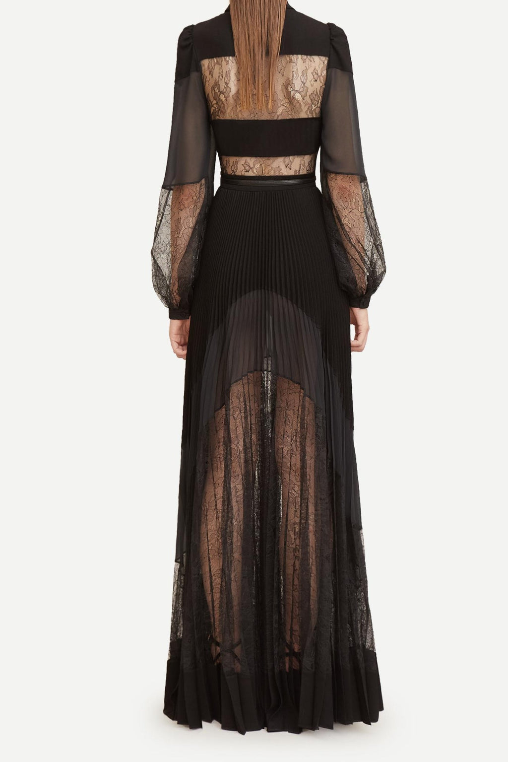 Flowering Girl Women simona lace splice Pleated maxi Dress in black