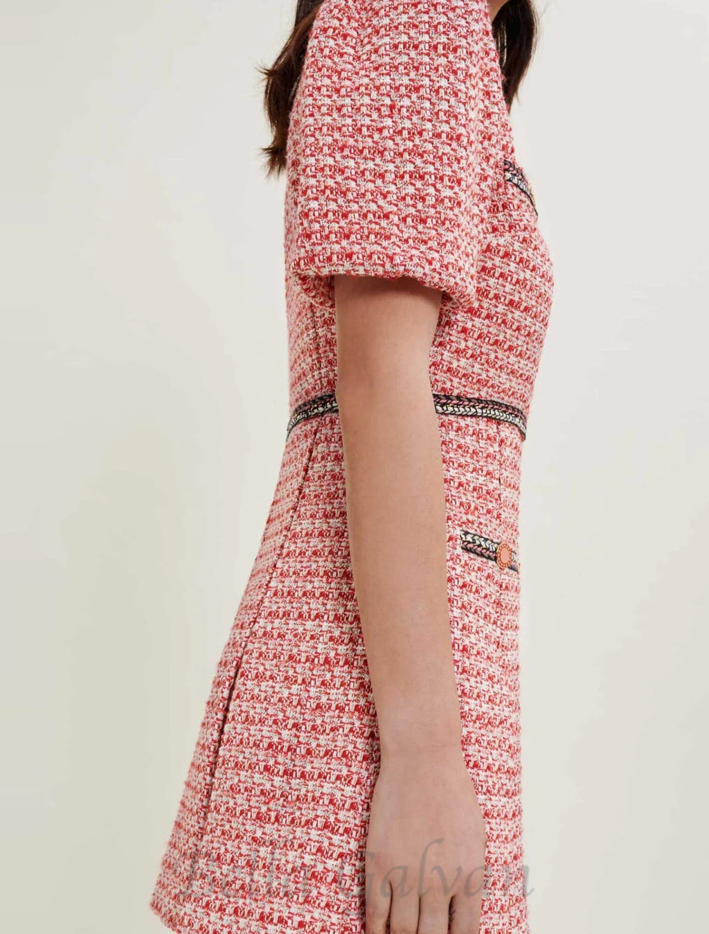 Flowering Girl Women Tweed dress with ethnic trim in pink