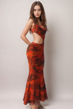 Flowering Girl Women Cut Out Printed Maxi Dress Orange