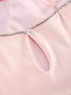 Flowering Girl Women Crystal embellished trims mini dress in pink