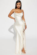 Flowering Girl Women Isabella Feather Trim Satin Gown - Cream