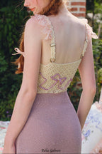 celeste Crochet flowers jersey midi dress in purple