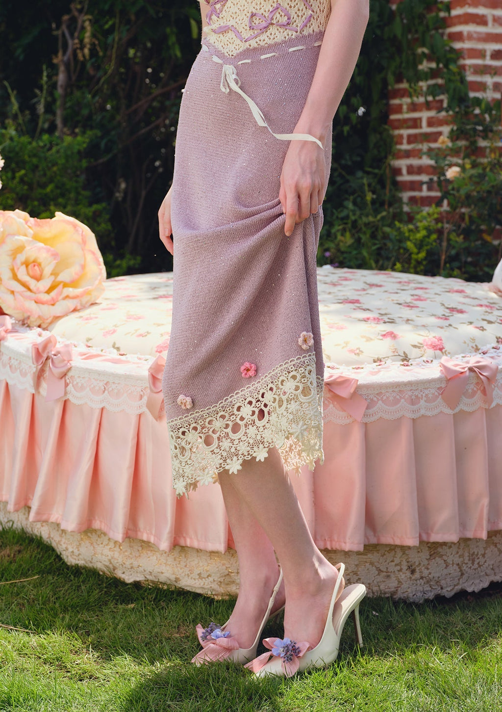 celeste Crochet flowers jersey midi dress in purple