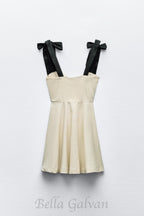 Flowering Girl Women linen blend mini dress with contrast bows