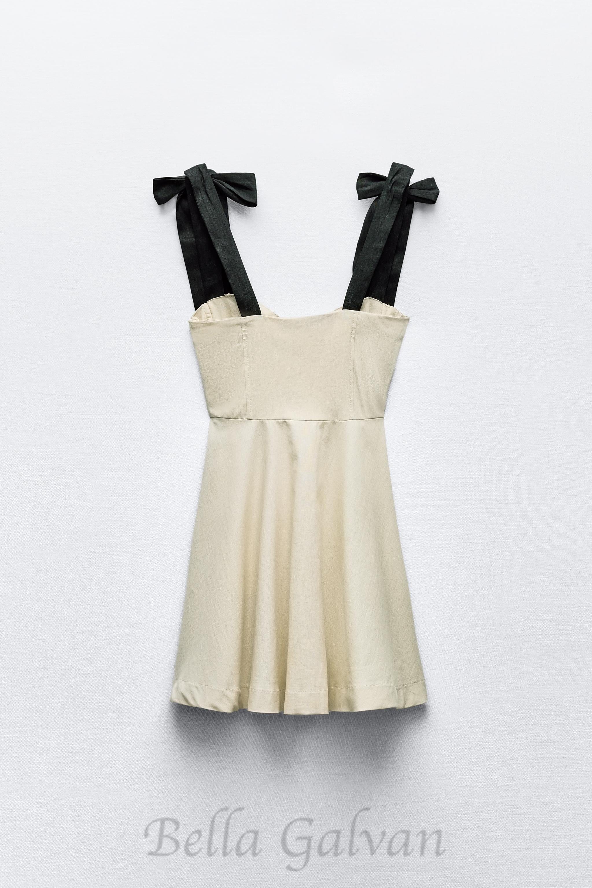 Flowering Girl Women linen blend mini dress with contrast bows