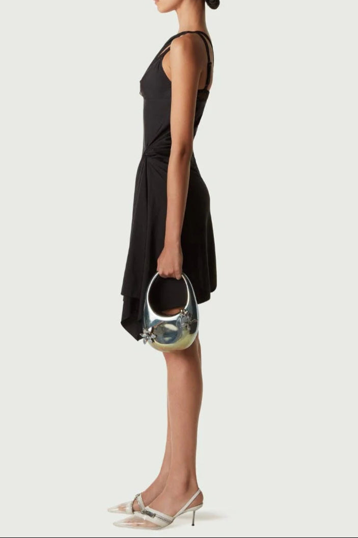 Flowering Girl Women One-Shoulder Lace Hollow Mini Dress In Black