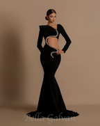 Flowering Girl Women Rhinestone Embellished Floor-Length Dress in black