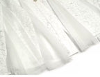 White Lace V-Neck Belted Midi Dress With Tulle Panels