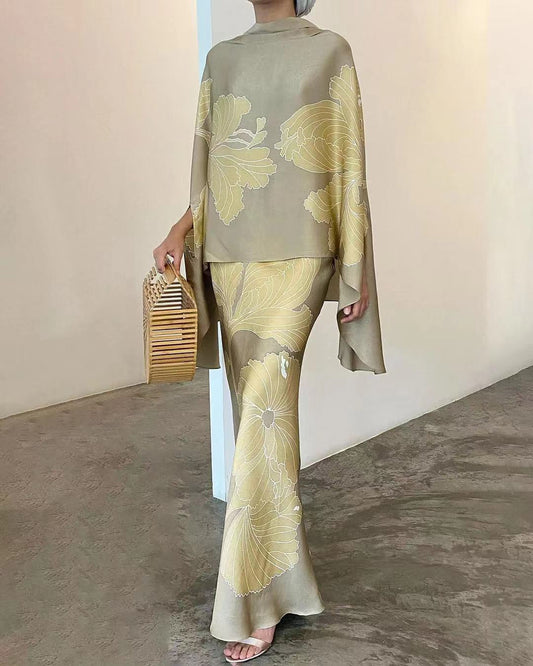 HIGH COLLAR FLORAL ELEGANT SLIM SET