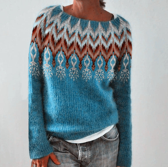 Flowering Girl Women Casual Feather Printing Crew-neck Sweater