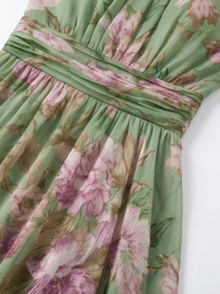 Flowering Girl Women Green Floral Chiffon Halter Maxi Dress