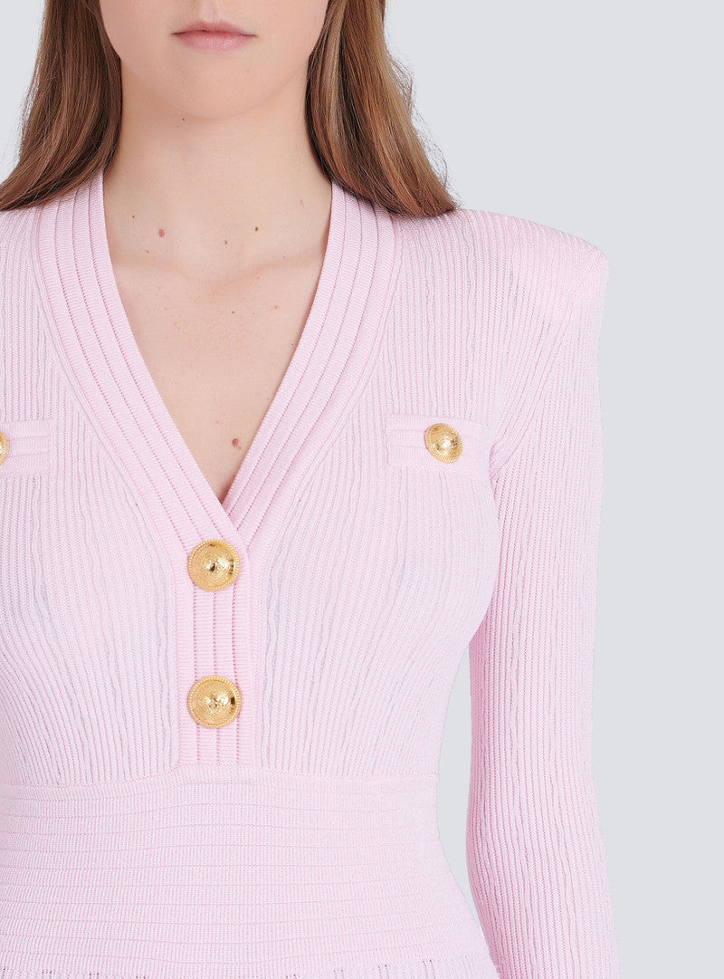 vicky v-neck button-detail ribbed mini dress in pink