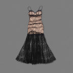 Flowering Girl Women floral print lace maxi dress in black