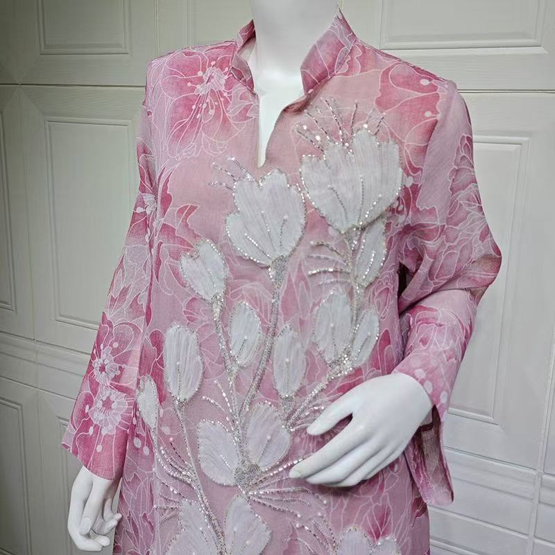 Floral Embroidered Abaya-Style Maxi Dress